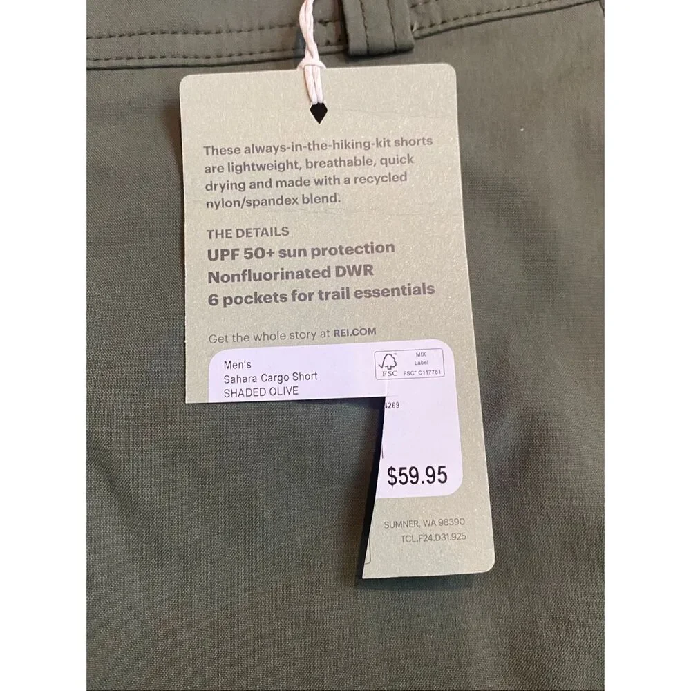 NWT REI Sahara Cargo Shorts - Men's - Shaded Olive Green